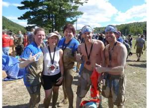 A few warriors at the end of the race.  I am in the middle and Trish is the cleanish one... not sure how she did that.